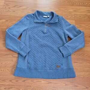 LL Bean Women's Medium Quarter Zip Quilted Pullover Sweatshirt Blue Classic Cozy